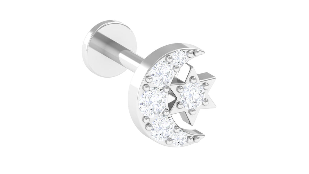 Moissanite Moon and Star Earring for Conch Piercing Moissanite - ( D-VS1 ) - Color and Clarity - Rosec Jewels