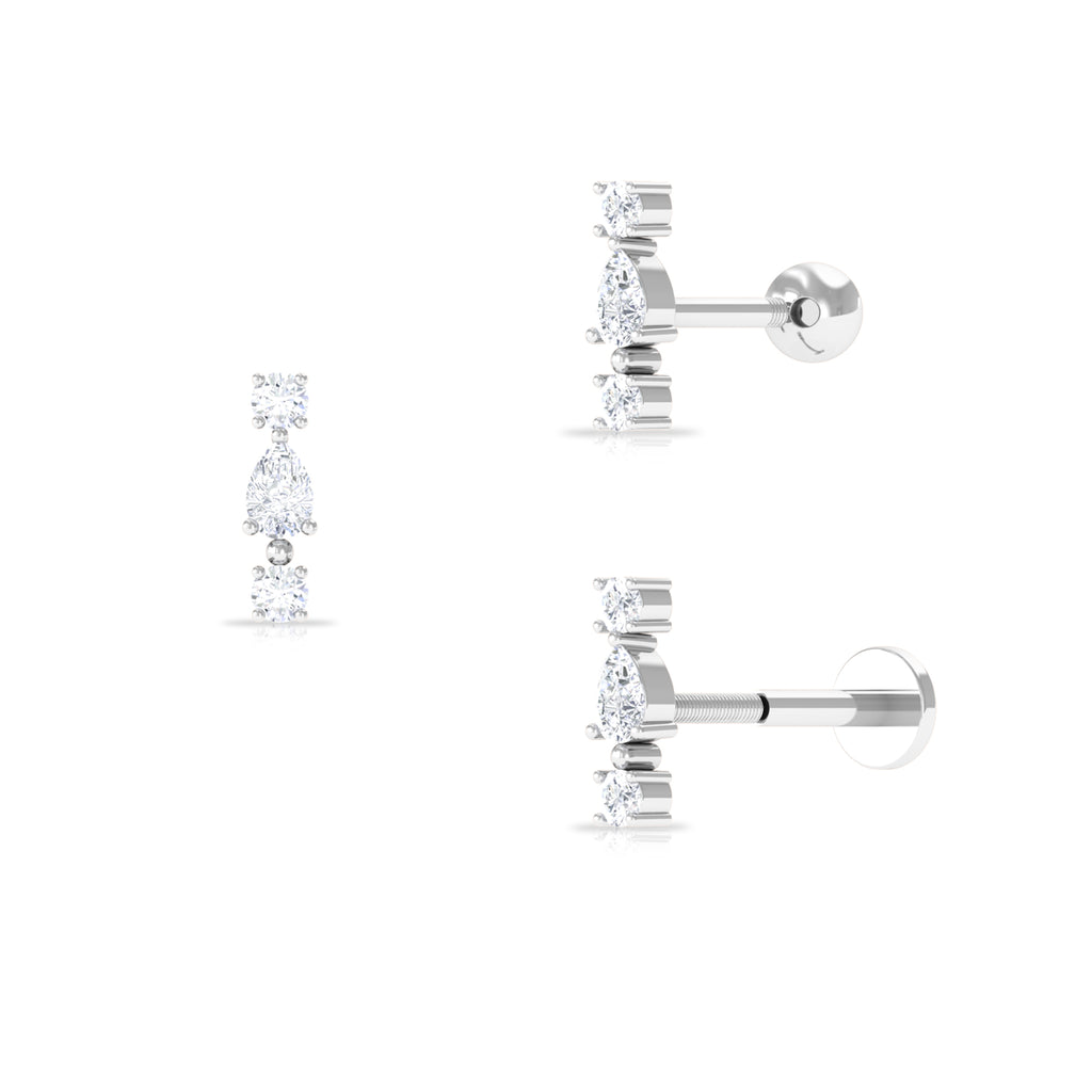 Pear and Round Diamond Three Stone Tragus Earring Diamond - ( HI-SI ) - Color and Clarity - Rosec Jewels