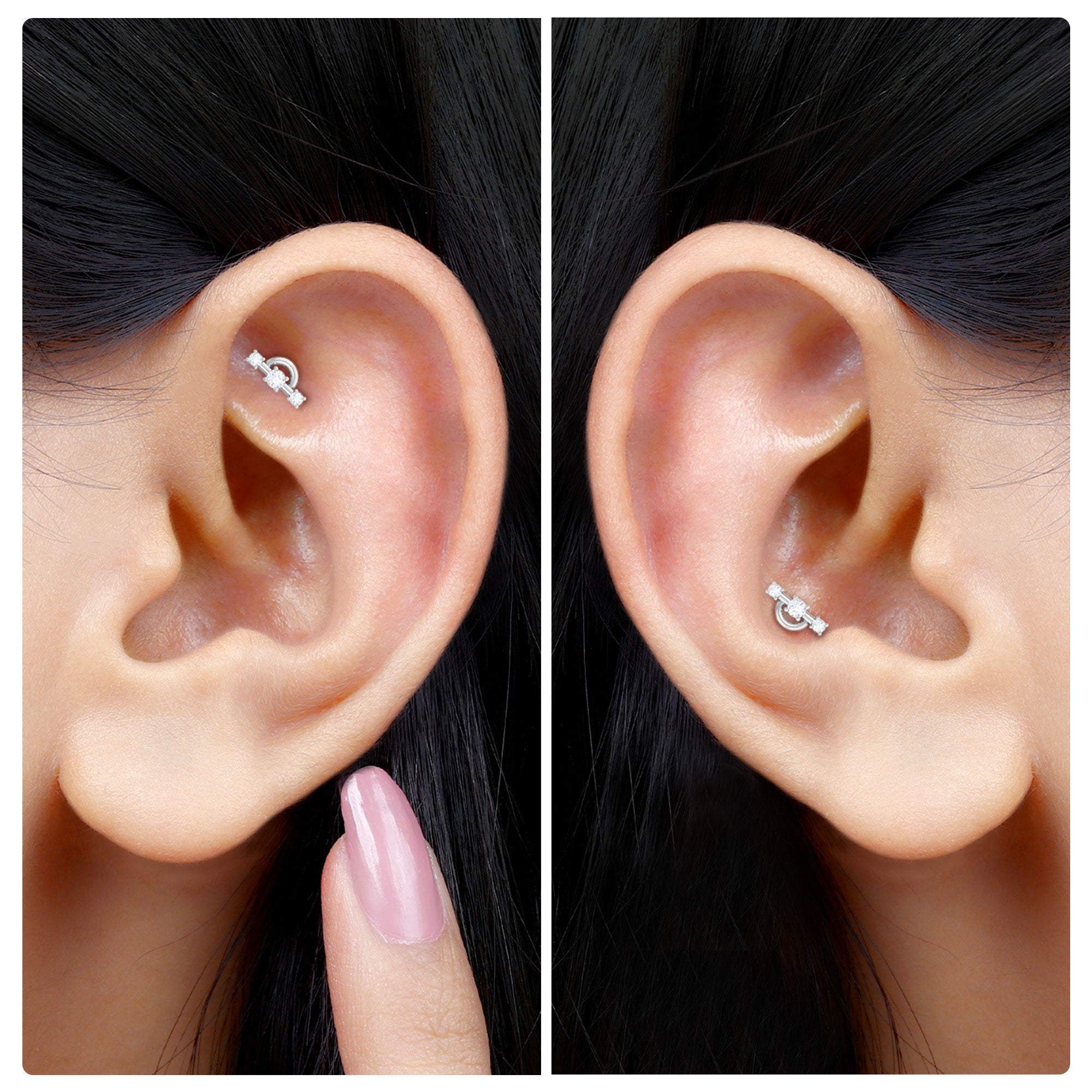 Natural Diamond Unique Tragus Earring in Gold Diamond - ( HI-SI ) - Color and Clarity - Rosec Jewels