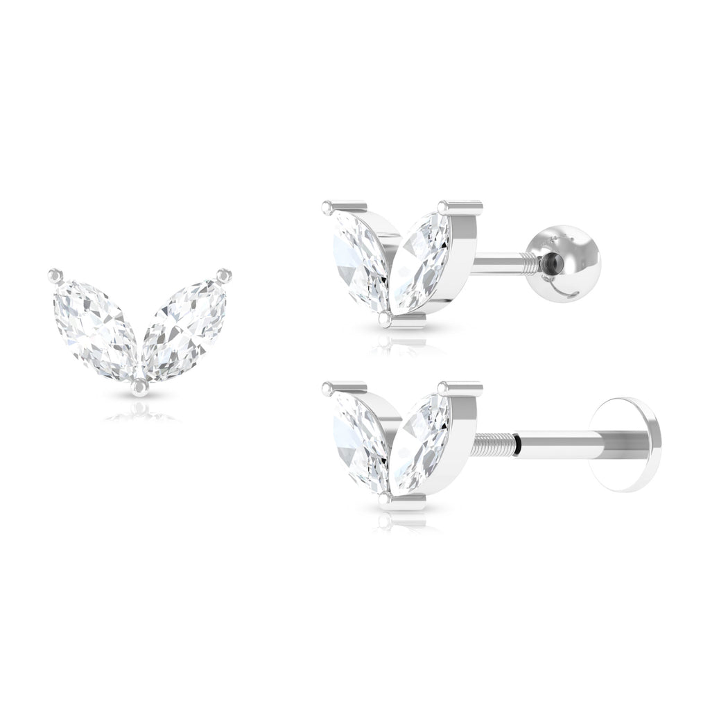 Marquise Cut Moissanite Two Stone Leaf Helix Earring Moissanite - ( D-VS1 ) - Color and Clarity - Rosec Jewels