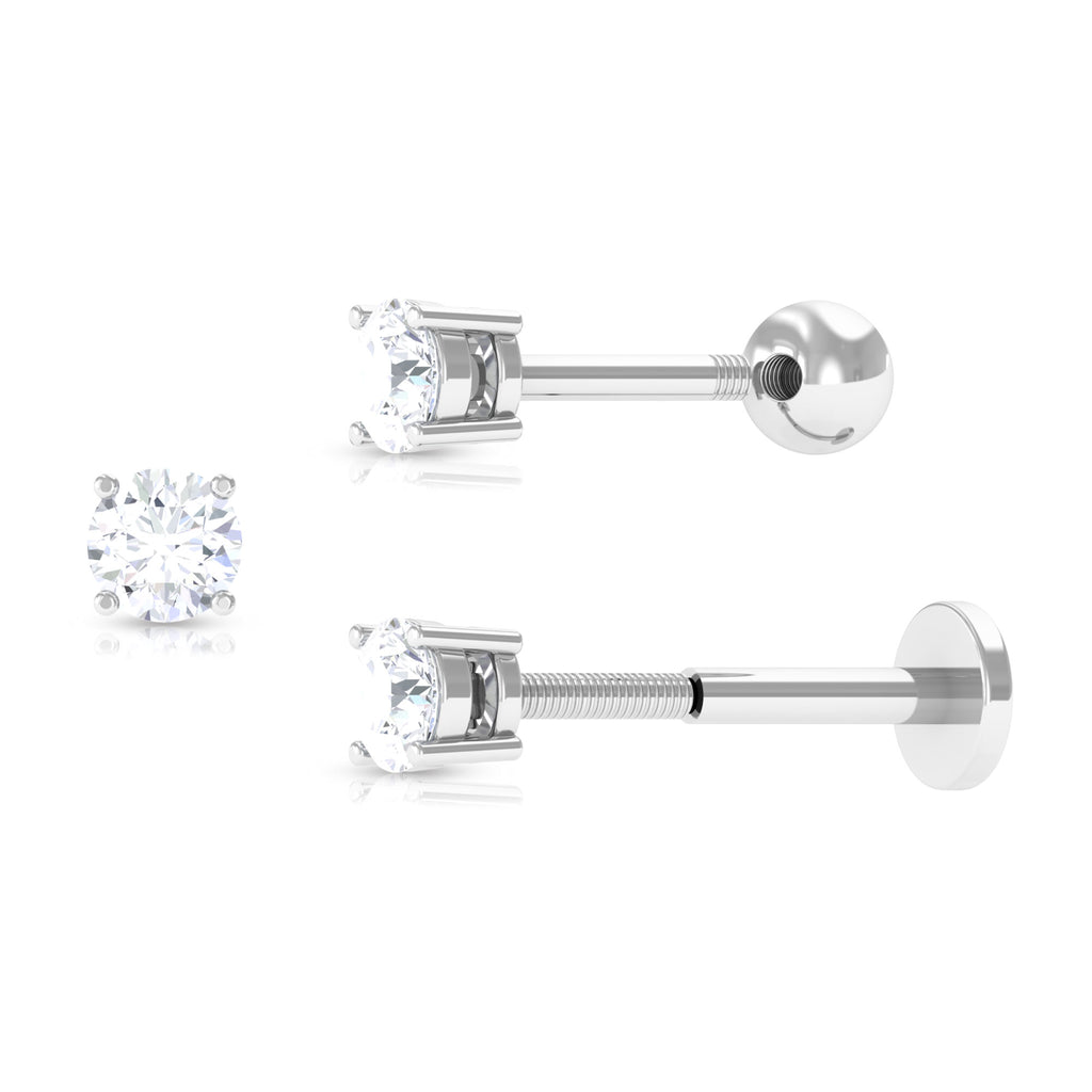 Tiny Round Moissanite Conch Earring in Gold Moissanite - ( D-VS1 ) - Color and Clarity - Rosec Jewels