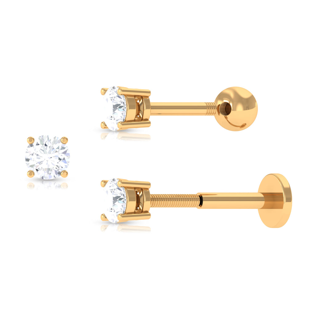 Tiny Round Moissanite Conch Earring in Gold Moissanite - ( D-VS1 ) - Color and Clarity - Rosec Jewels