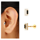 Diamond Gold Bar Tragus Earring with Black Enamel Diamond - ( HI-SI ) - Color and Clarity - Rosec Jewels