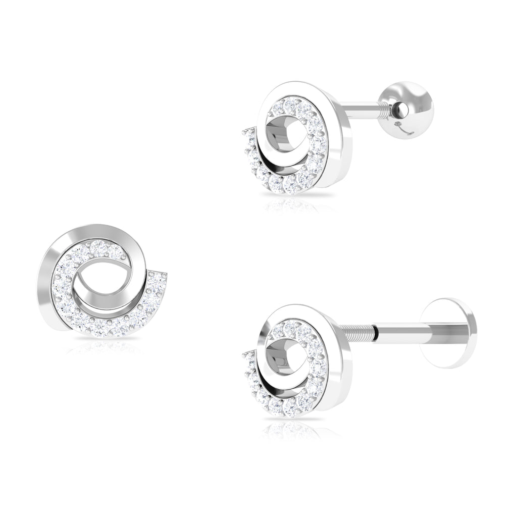 Moissanite Gold Swirl Earring for Second Hole Piercing Moissanite - ( D-VS1 ) - Color and Clarity - Rosec Jewels