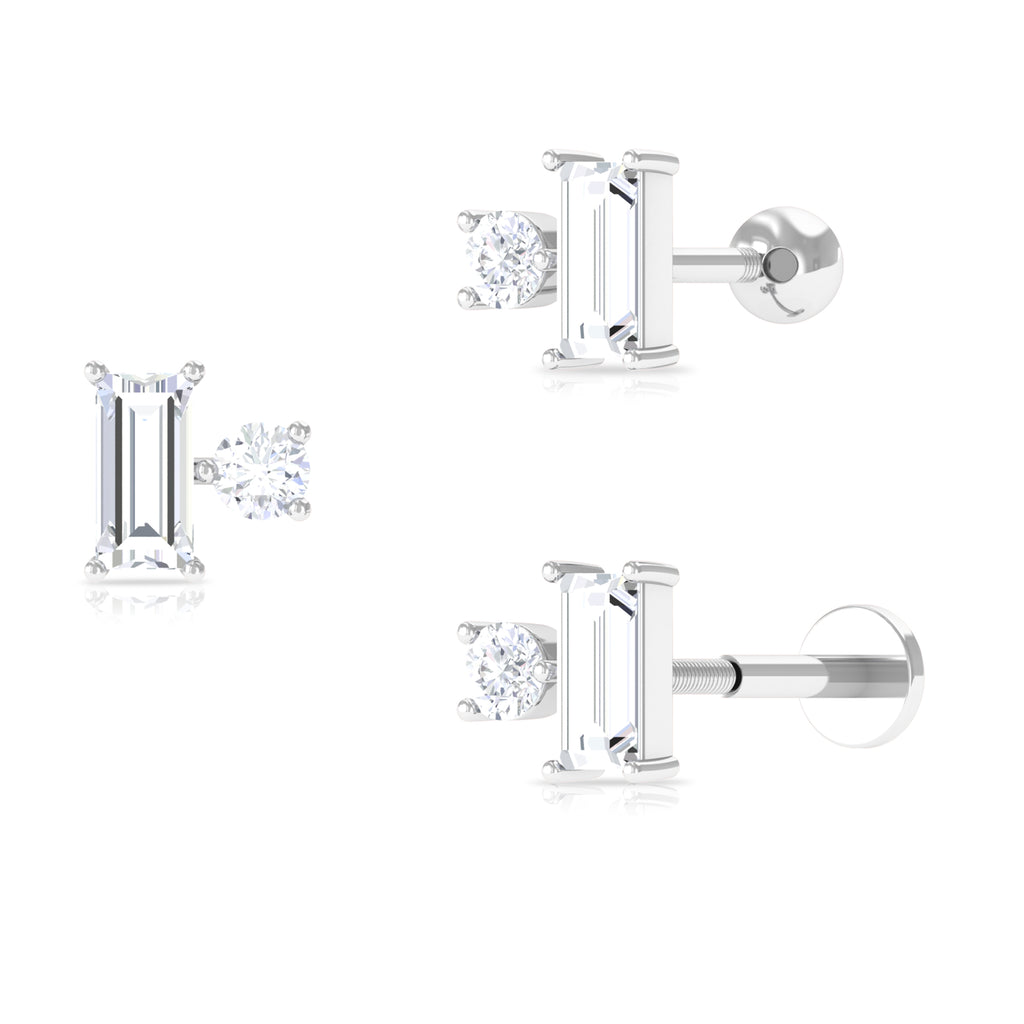 Baguette and Round Cut Moissanite Tragus Earring Moissanite - ( D-VS1 ) - Color and Clarity - Rosec Jewels