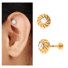 Round Moissanite Gold Swirl Earring for Helix Piercing Moissanite - ( D-VS1 ) - Color and Clarity - Rosec Jewels
