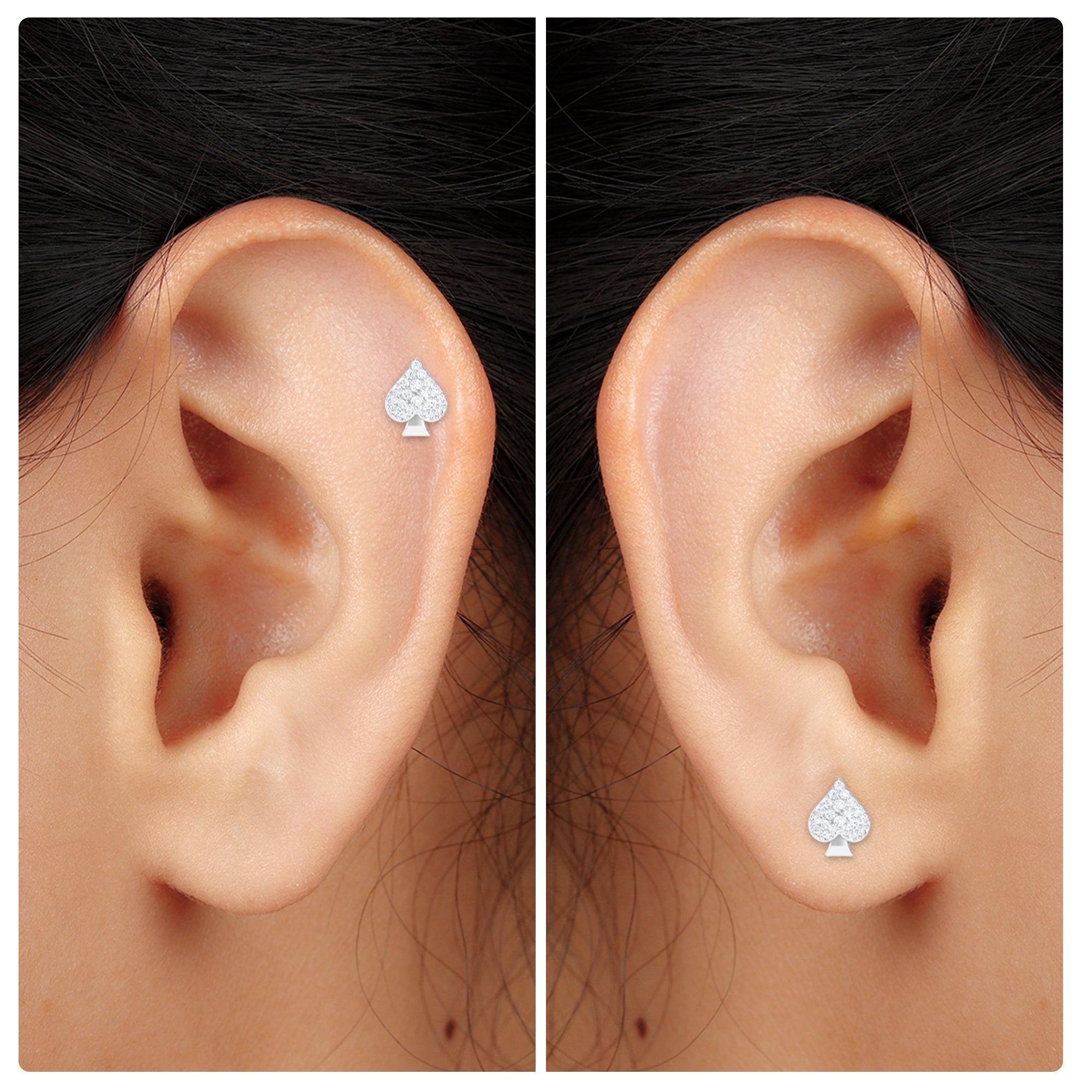 Moissanite Spade Earring for Cartilage Piercing Moissanite - ( D-VS1 ) - Color and Clarity - Rosec Jewels