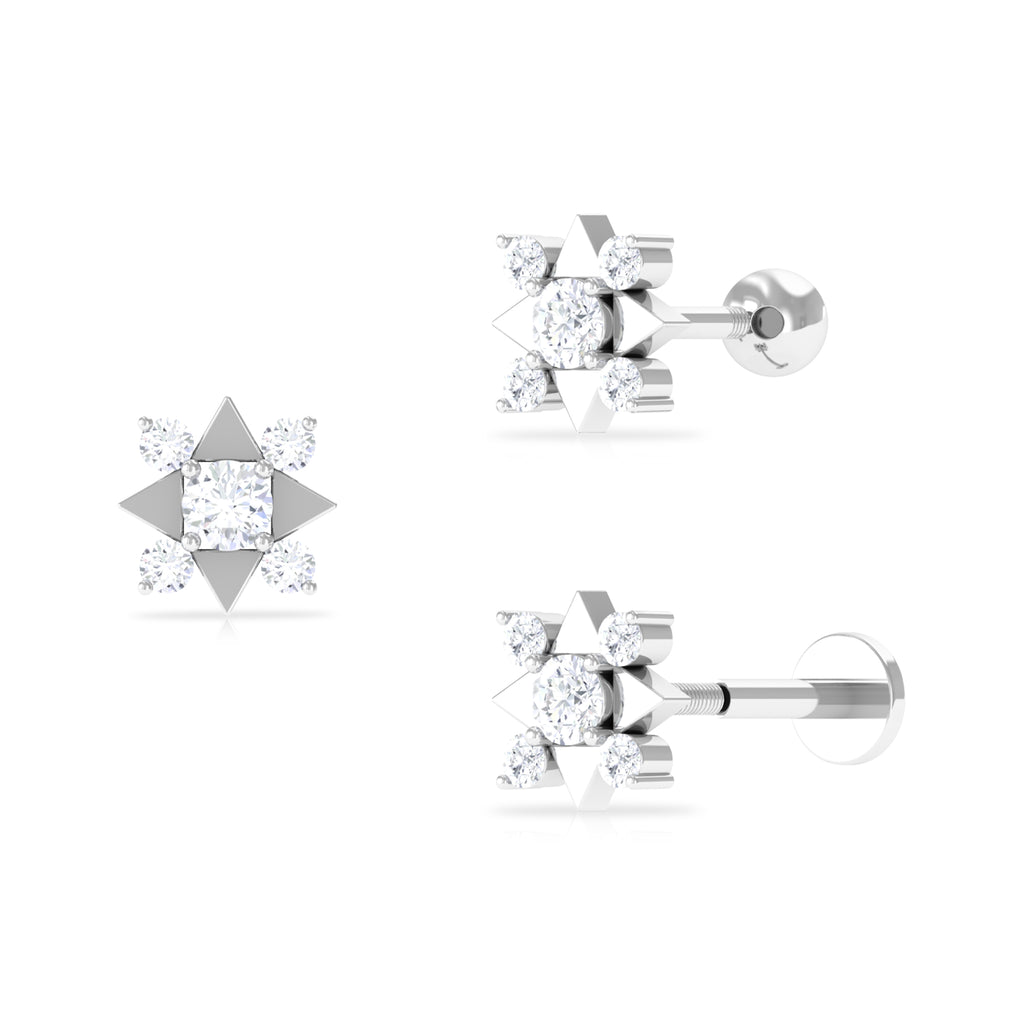 Certified Moissanite Art Deco Earring for Conch Piercing Moissanite - ( D-VS1 ) - Color and Clarity - Rosec Jewels