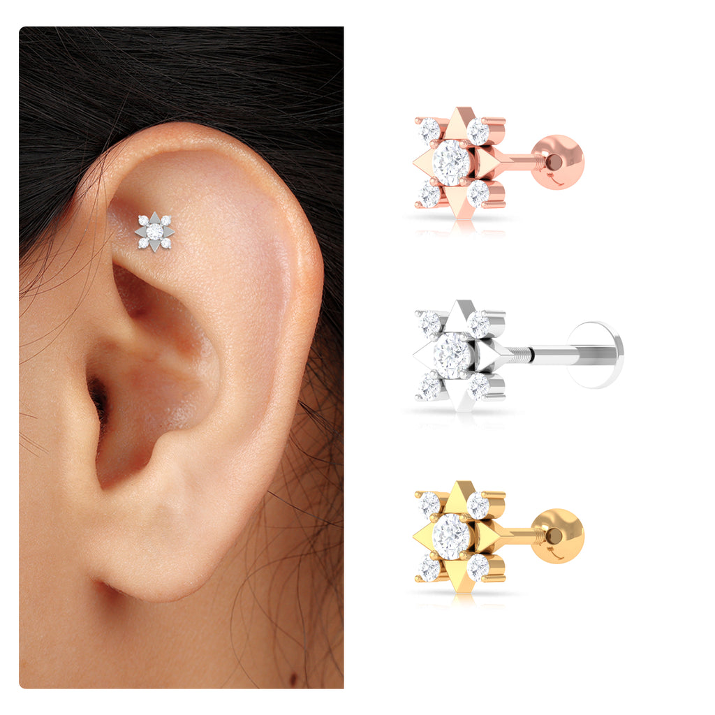 Certified Moissanite Art Deco Earring for Conch Piercing Moissanite - ( D-VS1 ) - Color and Clarity - Rosec Jewels