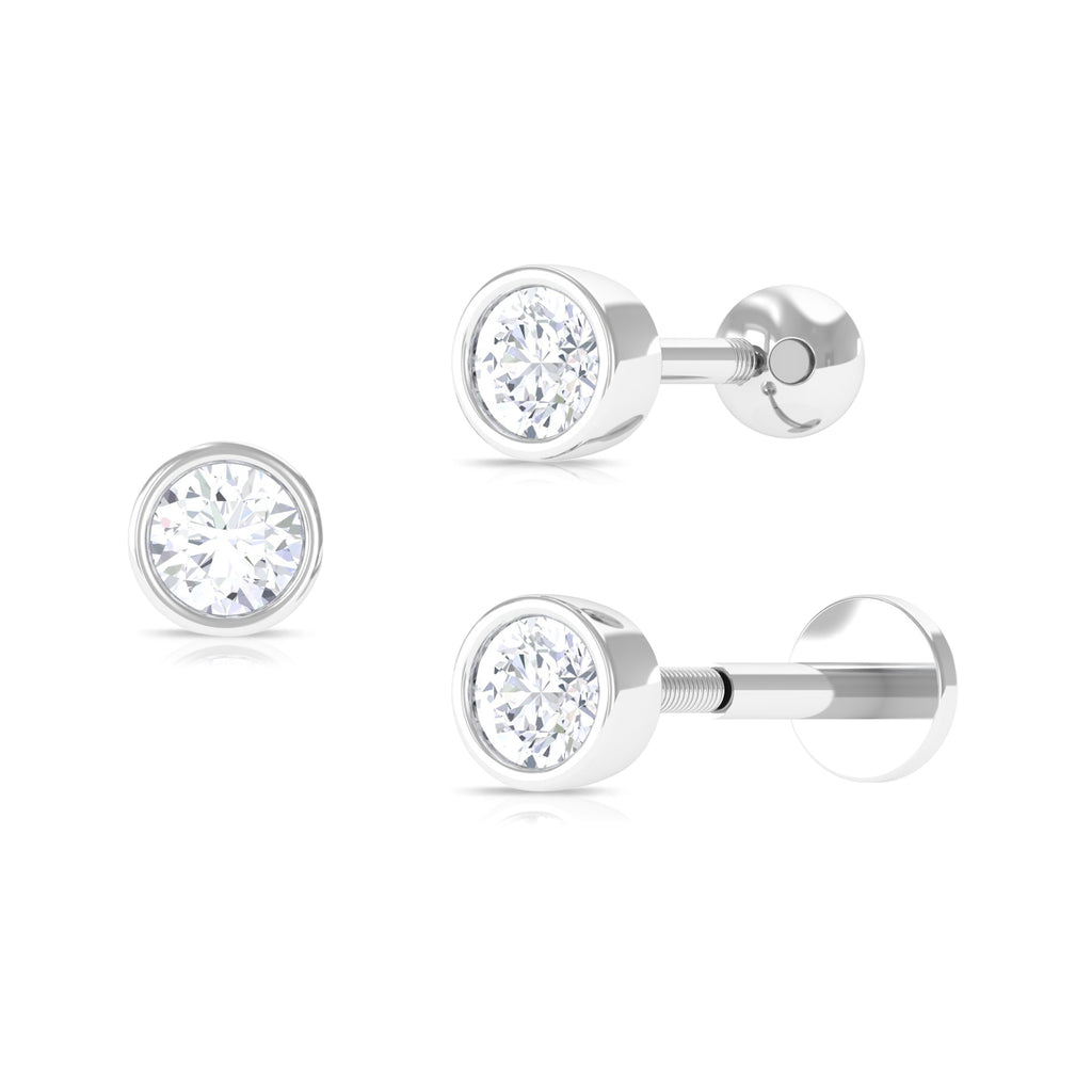 Dainty Moissanite Conch Cartilage Earring in Bezel Setting Moissanite - ( D-VS1 ) - Color and Clarity - Rosec Jewels