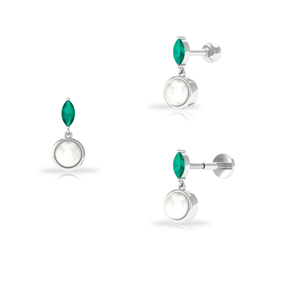 3/4 CT Freshwater Pearl and Emerald Drop Earring for Helix Piercing Emerald - ( AAA ) - Quality - Rosec Jewels