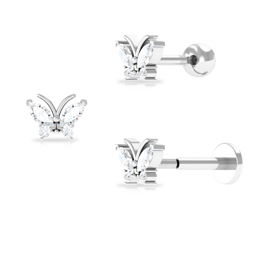 Marquise Moissanite Butterfly Cartilage Earring Moissanite - ( D-VS1 ) - Color and Clarity - Rosec Jewels