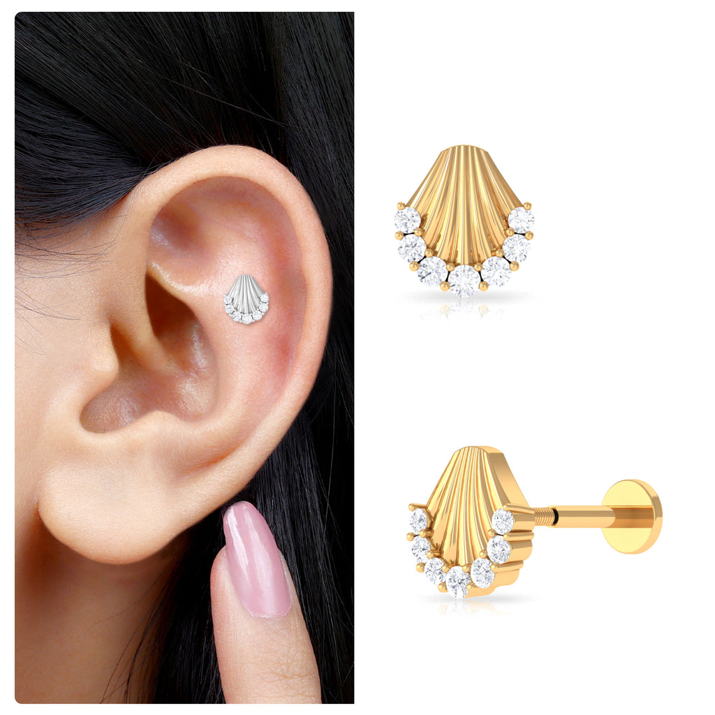 Moissanite Sea Shell Cartilage Earring in Gold Moissanite - ( D-VS1 ) - Color and Clarity - Rosec Jewels
