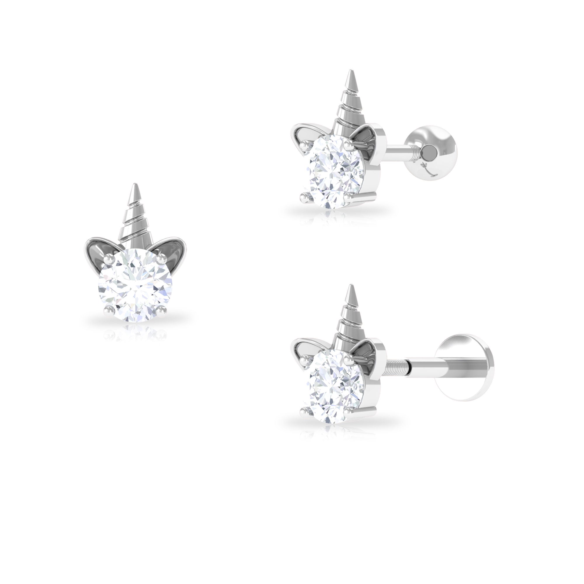 Cute Moissanite Unicorn Helix Earring in Gold Moissanite - ( D-VS1 ) - Color and Clarity - Rosec Jewels