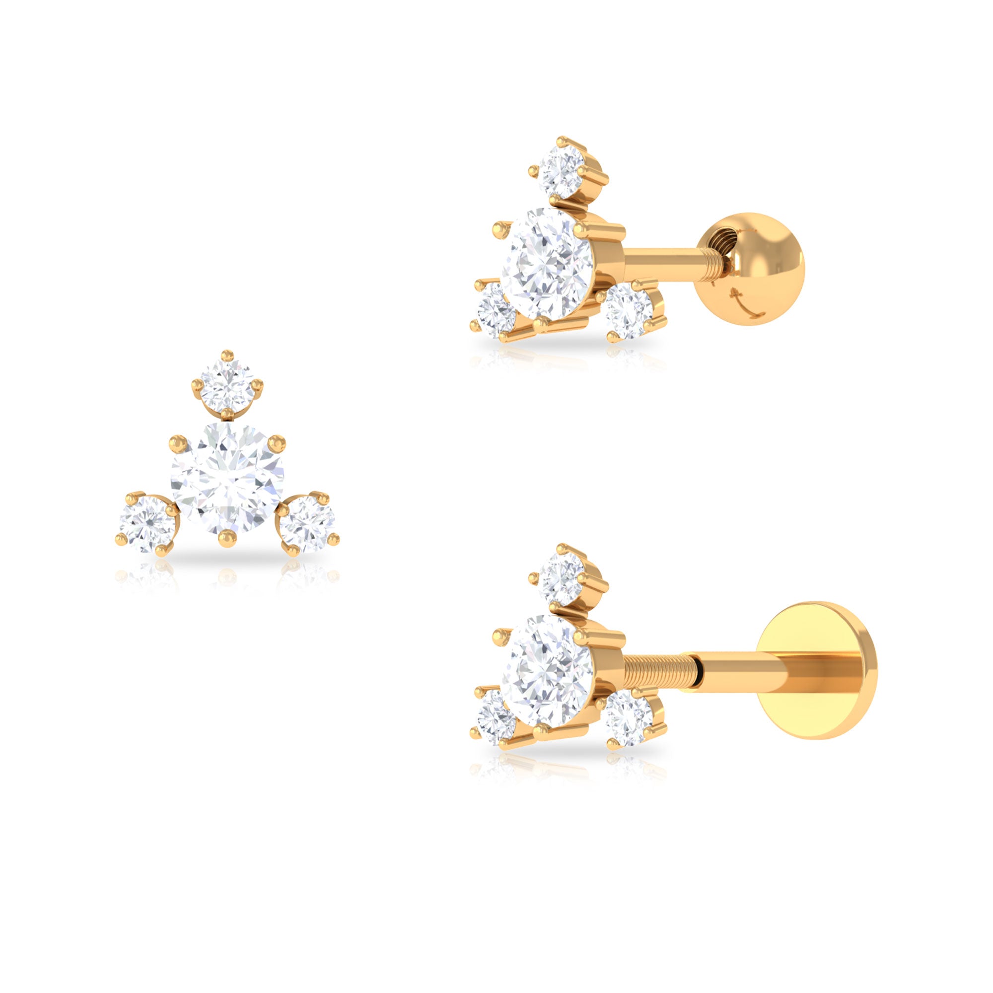 Simple Round Moissanite Cluster Cartilage Earring Moissanite - ( D-VS1 ) - Color and Clarity - Rosec Jewels