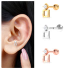 Dainty Round Diamond Square Tragus Earring Diamond - ( HI-SI ) - Color and Clarity - Rosec Jewels