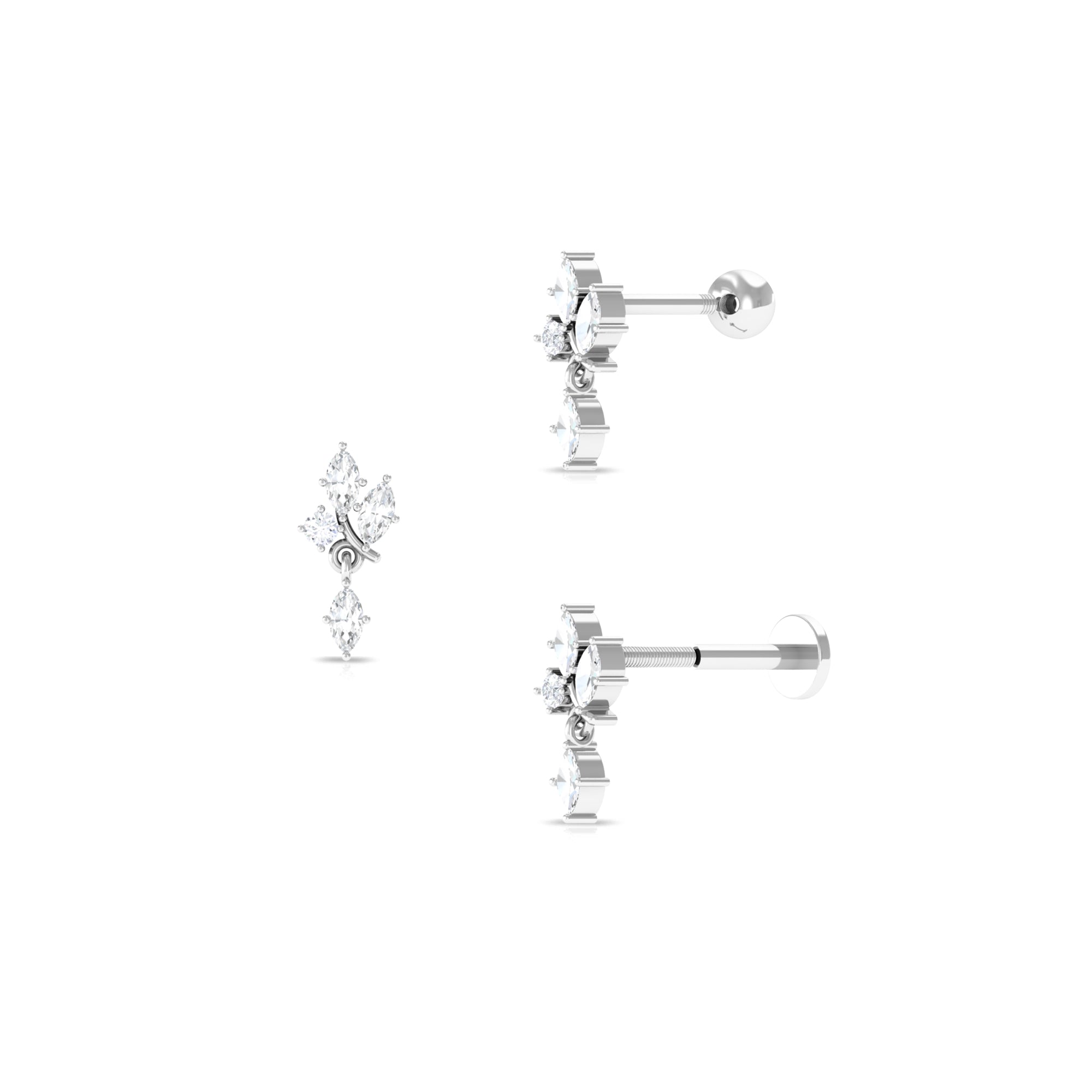 Marquise Moissanite Gold Cartilage Dangle Earring Moissanite - ( D-VS1 ) - Color and Clarity - Rosec Jewels