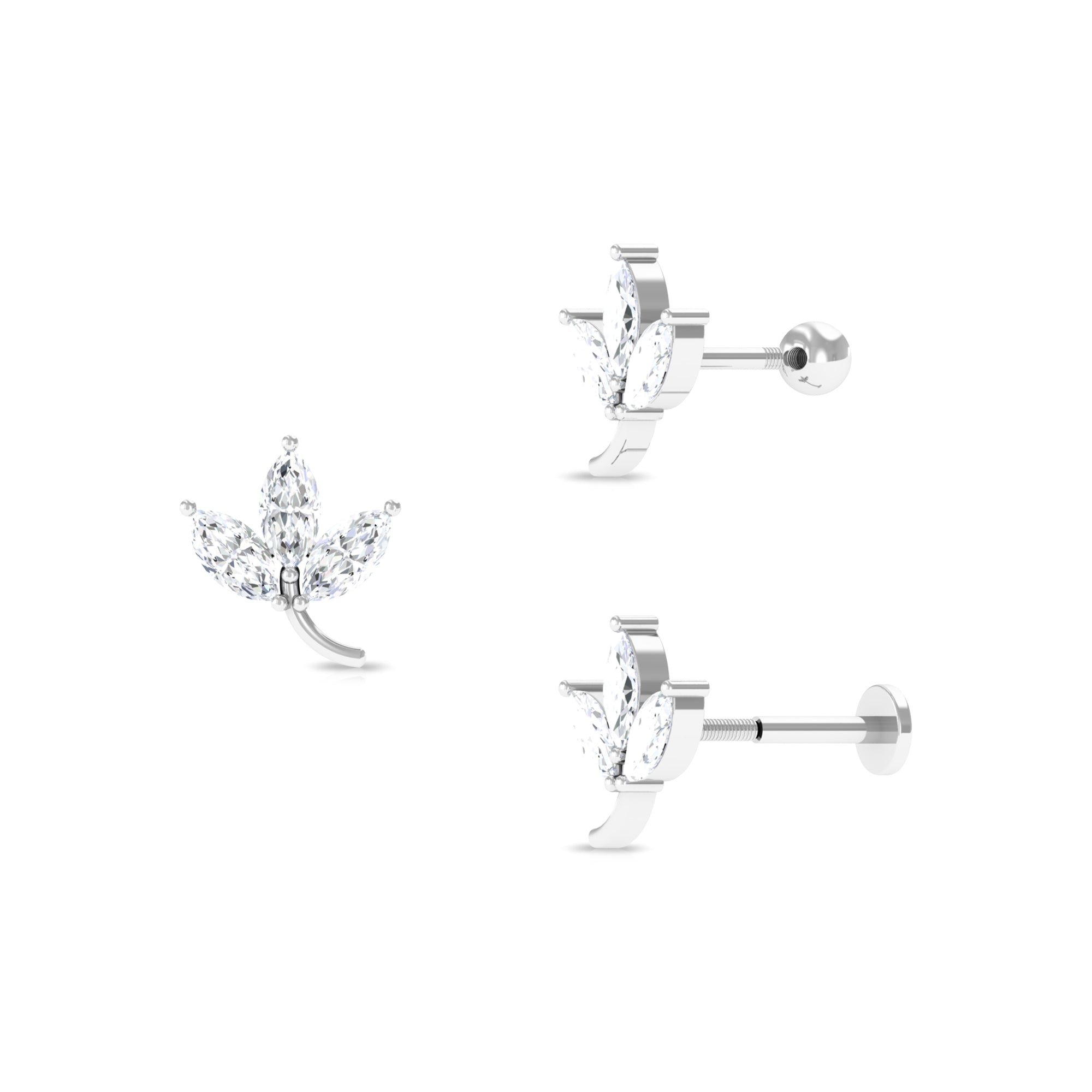 Marquise Moissanite Leaf Cartilage Earring Moissanite - ( D-VS1 ) - Color and Clarity - Rosec Jewels