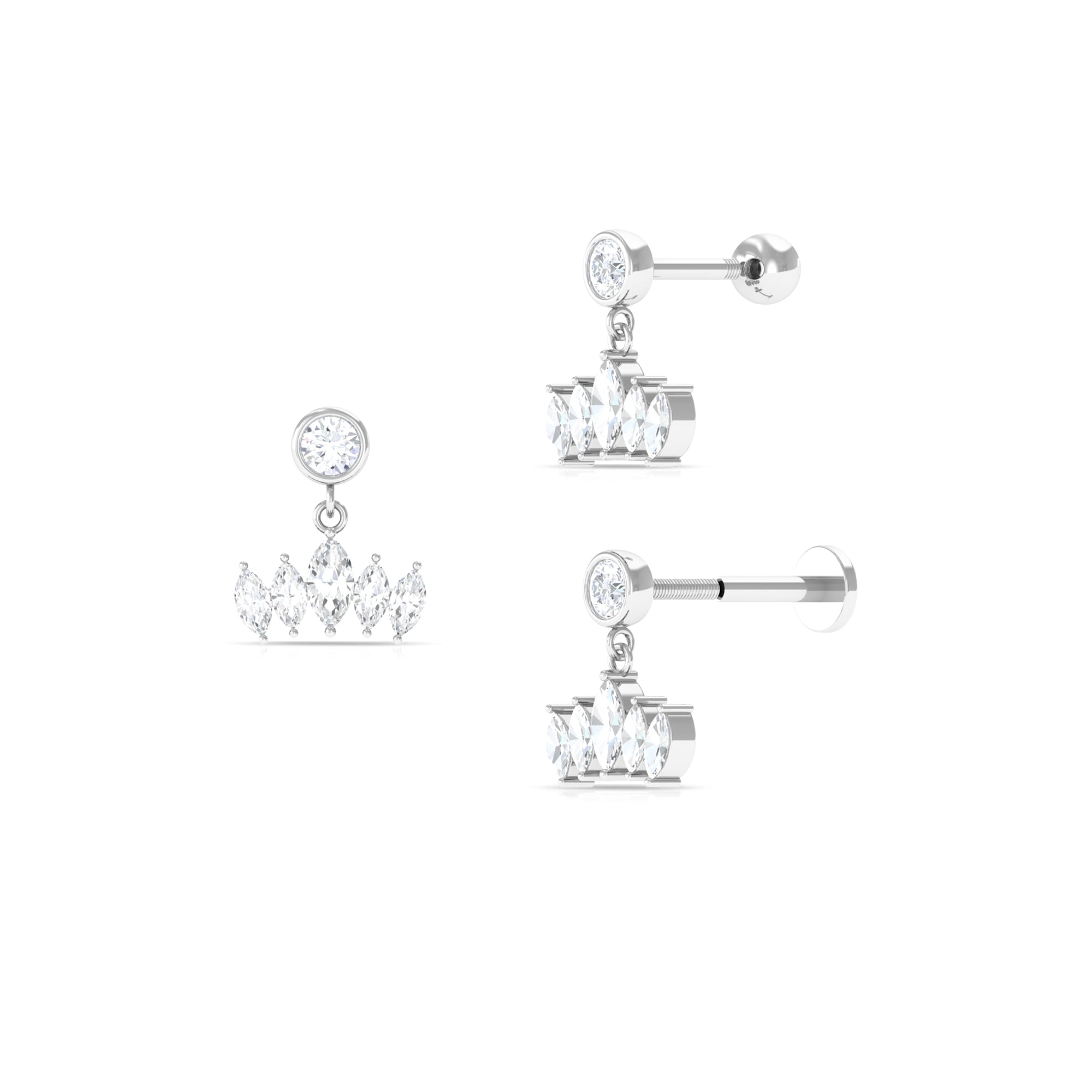 Marquise Moissanite Crown Dangle Earring for Cartilage Piercing Moissanite - ( D-VS1 ) - Color and Clarity - Rosec Jewels