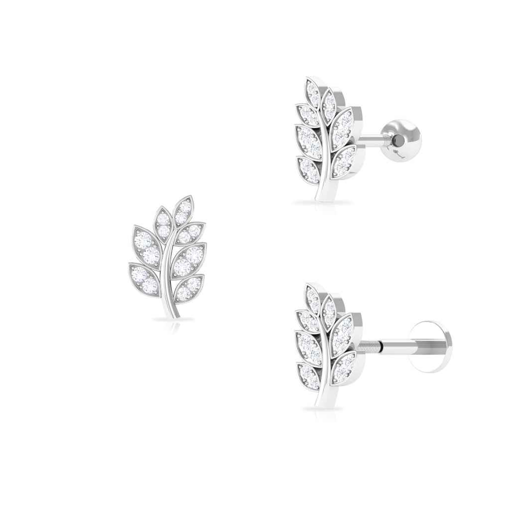 Minimal Moissanite Gold Leaf Earring for Conch Piercing Moissanite - ( D-VS1 ) - Color and Clarity - Rosec Jewels