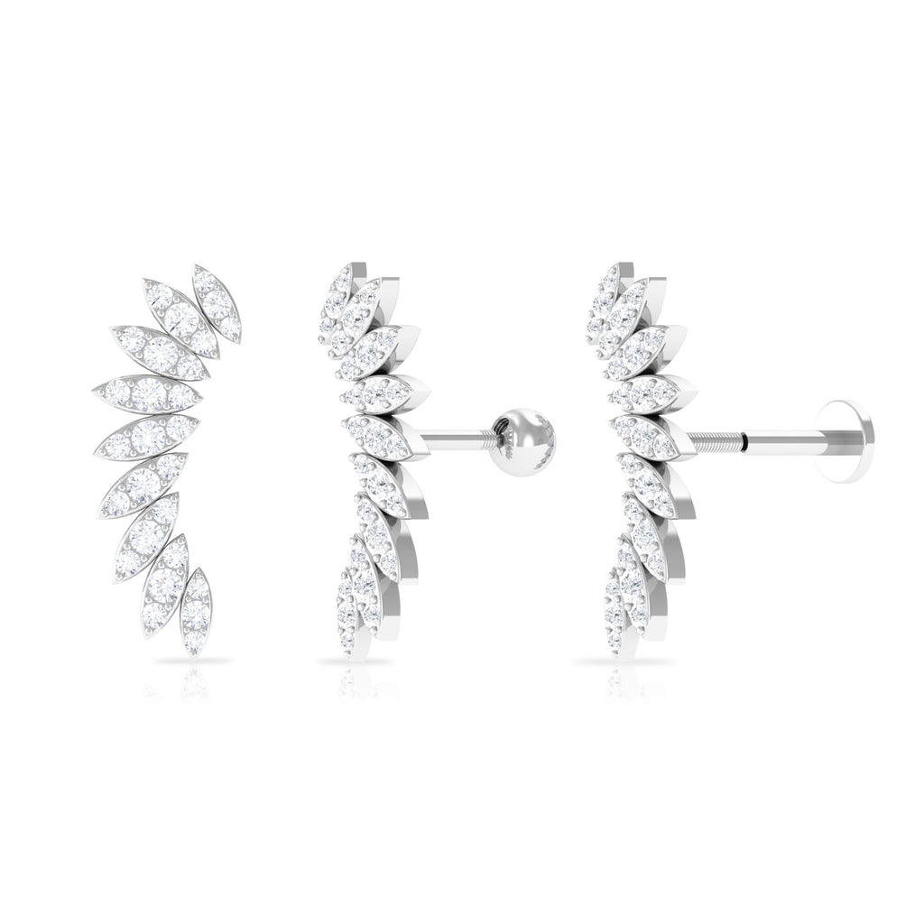 Certified Moissanite Feather Climber Cartilage Earring Moissanite - ( D-VS1 ) - Color and Clarity - Rosec Jewels