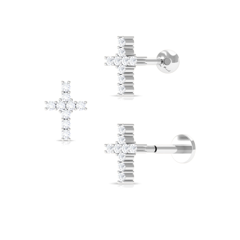 Minimalist Moissanite Cross Cartilage Earring Moissanite - ( D-VS1 ) - Color and Clarity - Rosec Jewels