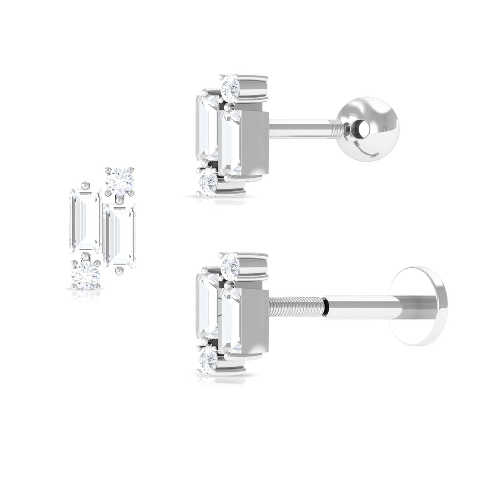 Unique Baguette Moissanite Cluster Earring for Conch Piercing Moissanite - ( D-VS1 ) - Color and Clarity - Rosec Jewels