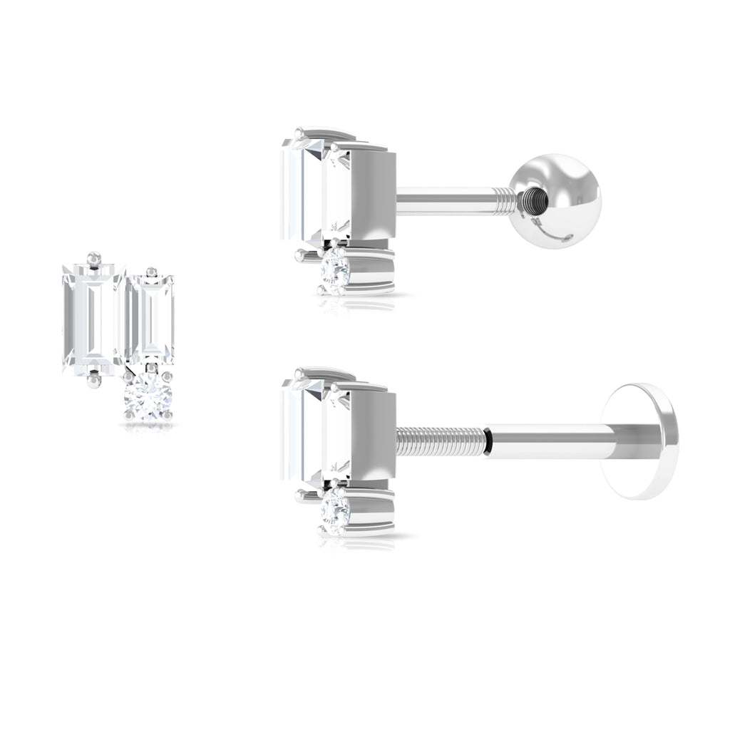 Minimalist Baguette Moissanite Earring for Conch Piercing Moissanite - ( D-VS1 ) - Color and Clarity - Rosec Jewels