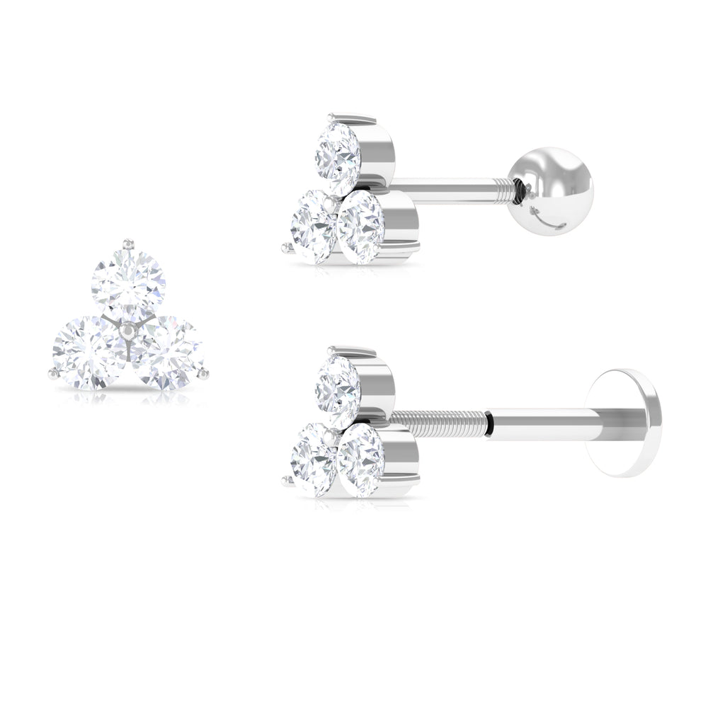 Tiny Moissanite Trio Flower Earring for Helix Piercing Moissanite - ( D-VS1 ) - Color and Clarity - Rosec Jewels