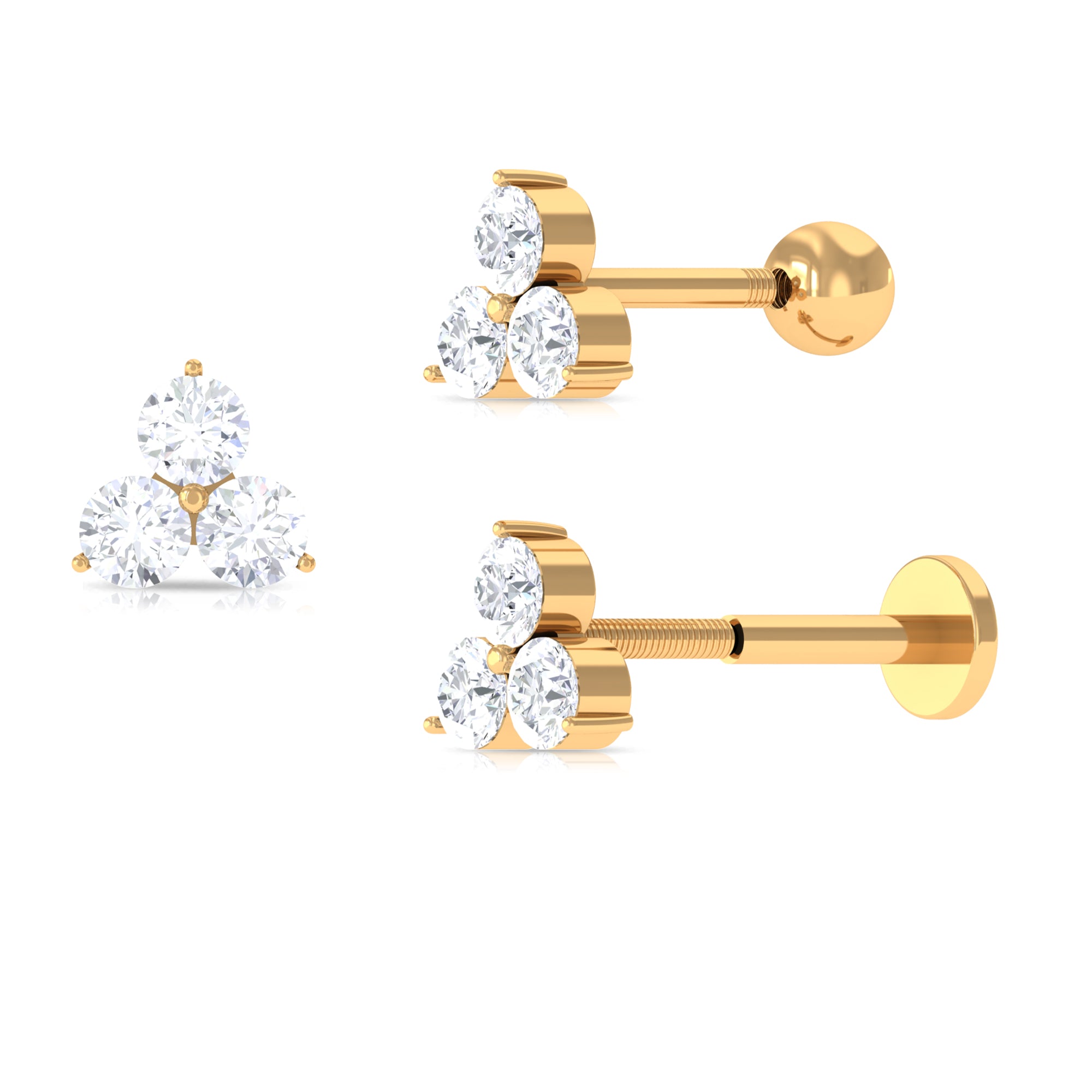 Tiny Moissanite Trio Flower Earring for Helix Piercing Moissanite - ( D-VS1 ) - Color and Clarity - Rosec Jewels