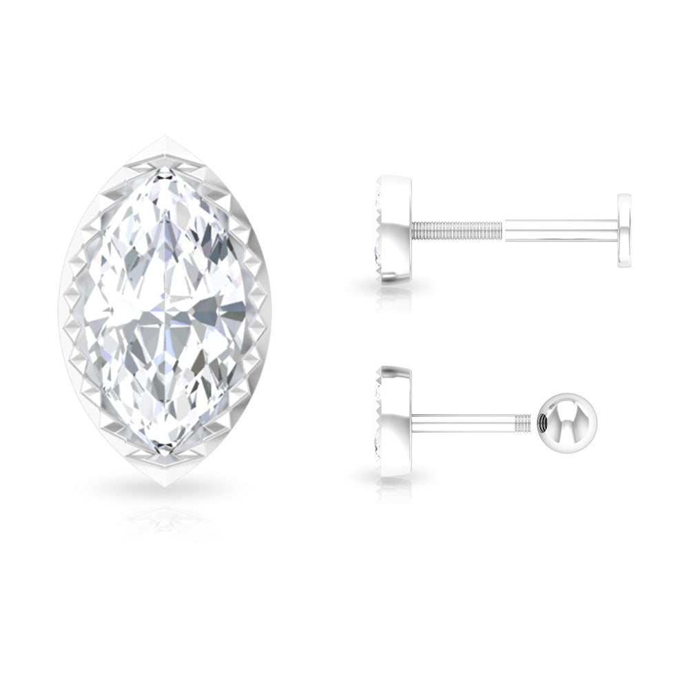 Marquise Moissanite Solitaire Tragus Earring in Bezel Setting Moissanite - ( D-VS1 ) - Color and Clarity - Rosec Jewels