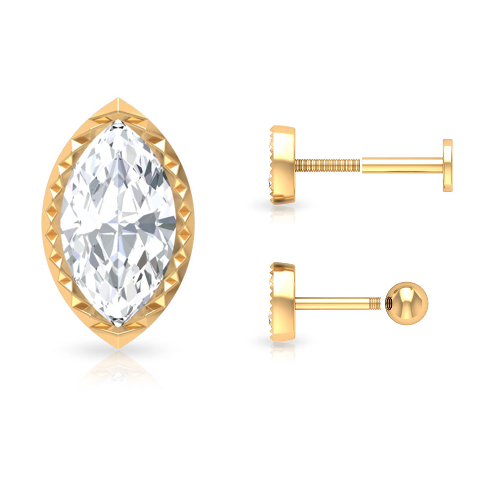 Marquise Moissanite Solitaire Tragus Earring in Bezel Setting Moissanite - ( D-VS1 ) - Color and Clarity - Rosec Jewels