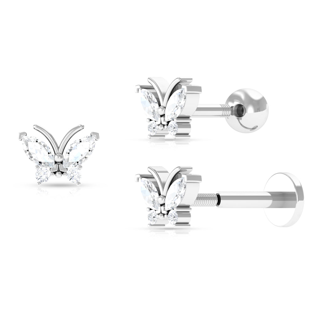 Diamond Gold Butterfly Earring for Helix Piercing Diamond - ( HI-SI ) - Color and Clarity - Rosec Jewels