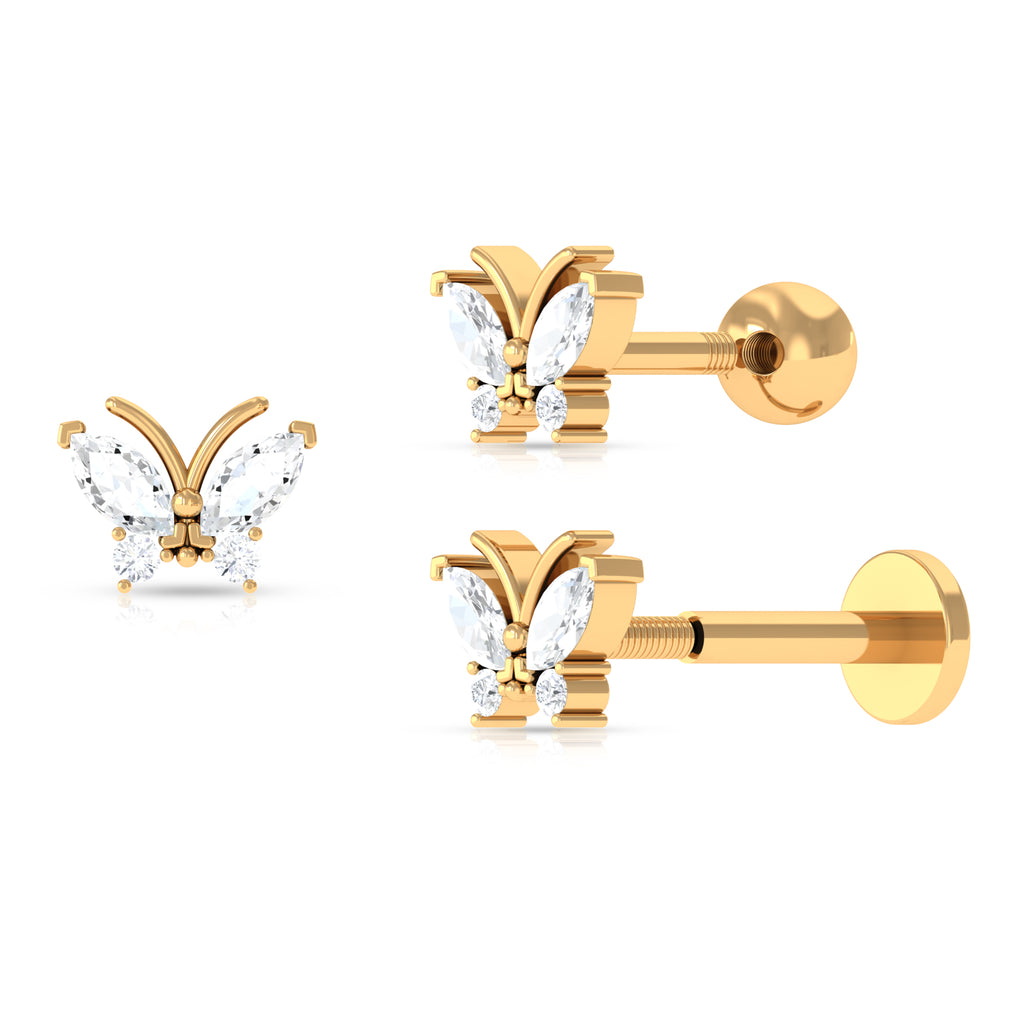 Diamond Gold Butterfly Earring for Helix Piercing Diamond - ( HI-SI ) - Color and Clarity - Rosec Jewels