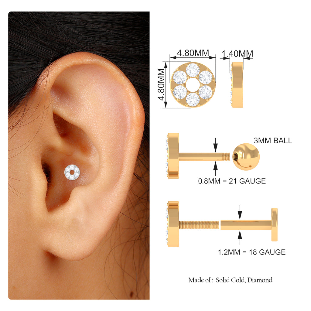 Moissanite Gold Disc Earring for Conch Piercing Moissanite - ( D-VS1 ) - Color and Clarity - Rosec Jewels