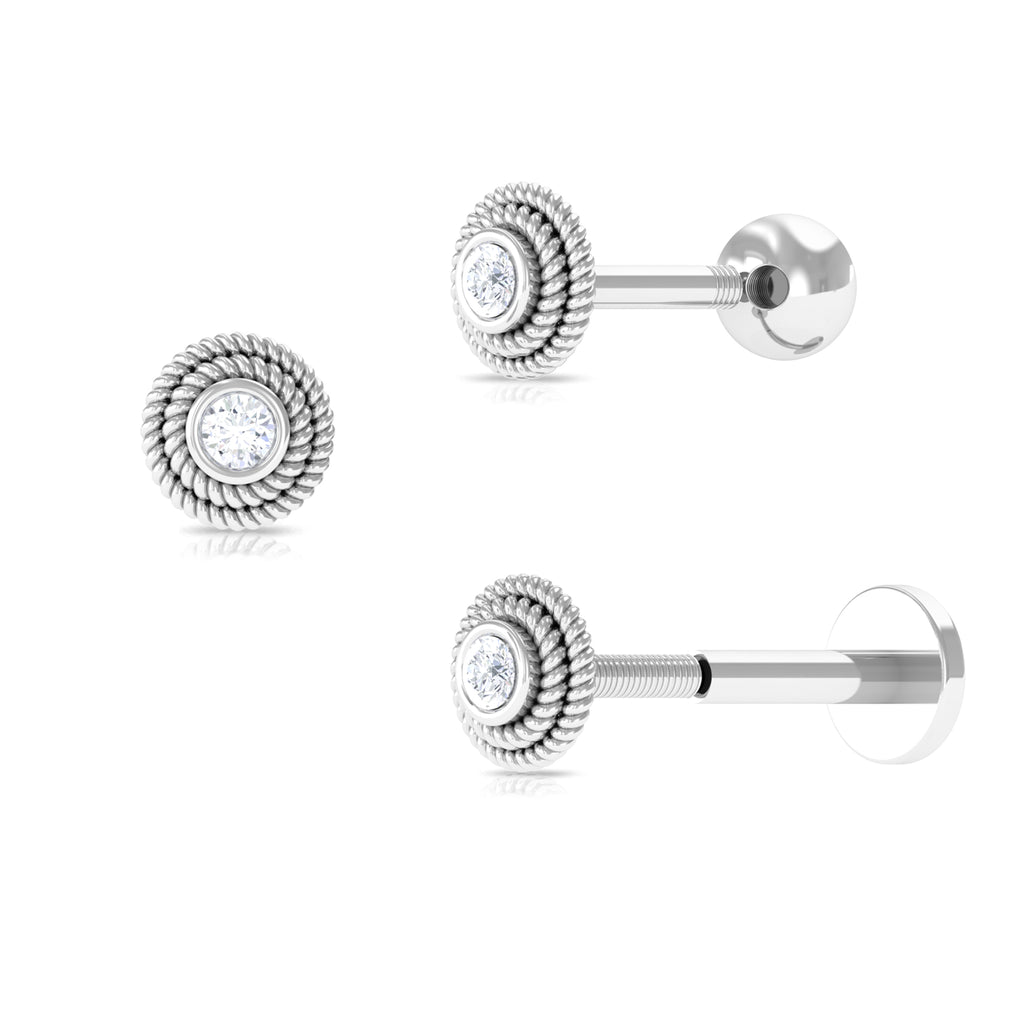 Minimal Diamond Conch Earring in Bezel Setting Diamond - ( HI-SI ) - Color and Clarity - Rosec Jewels