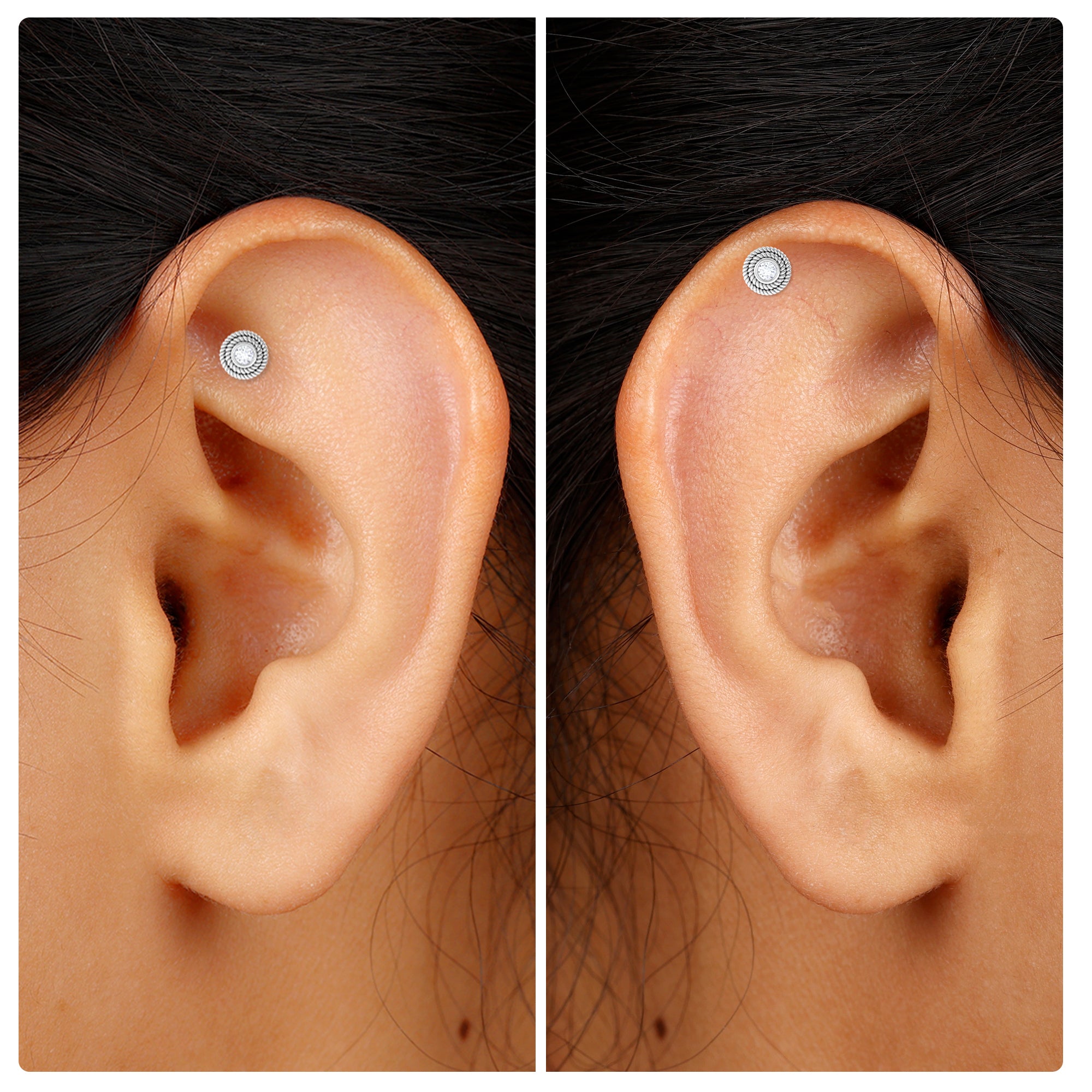 Minimal Diamond Conch Earring in Bezel Setting Diamond - ( HI-SI ) - Color and Clarity - Rosec Jewels