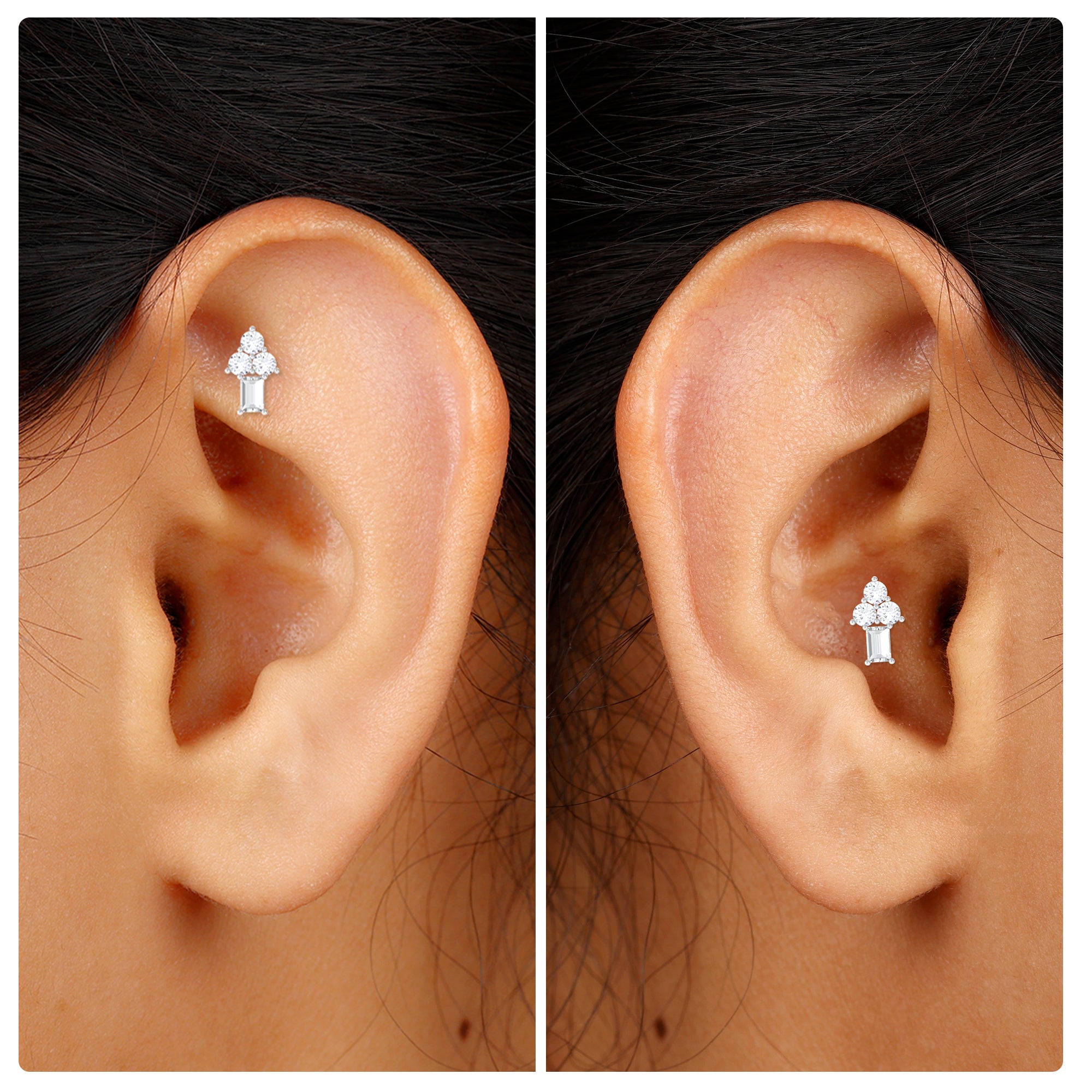 Baguette Moissanite Cluster Earring for Tragus Piercing Moissanite - ( D-VS1 ) - Color and Clarity - Rosec Jewels