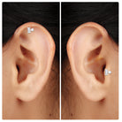 Baguette and Round Moissanite Two Stone Tragus Earring Moissanite - ( D-VS1 ) - Color and Clarity - Rosec Jewels