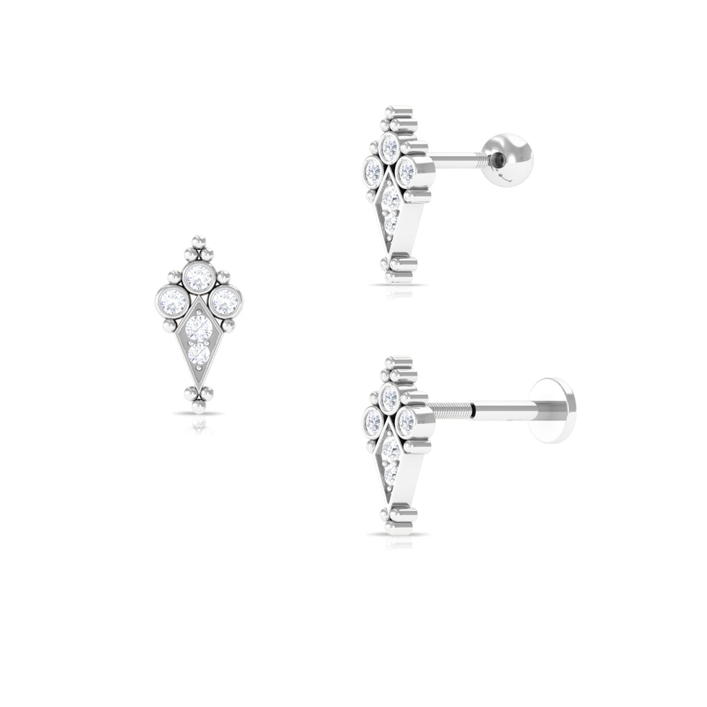 Diamond Art Deco Cartilage Earring with Beads Diamond - ( HI-SI ) - Color and Clarity - Rosec Jewels