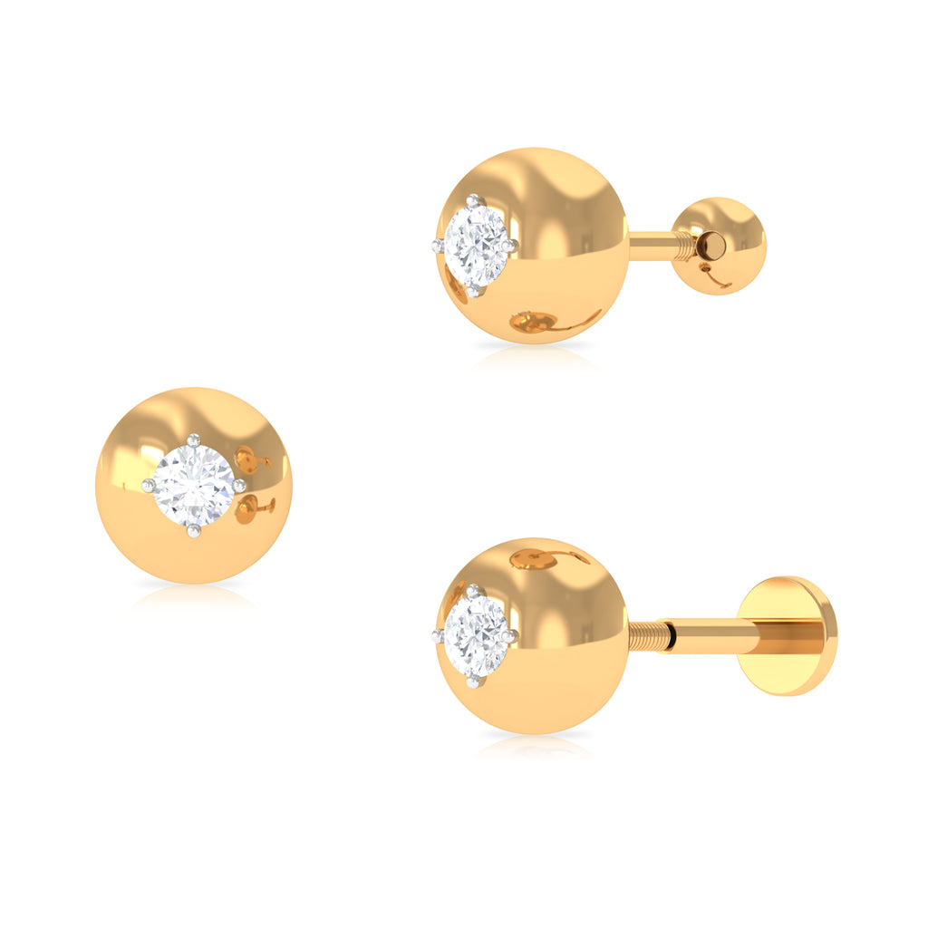 Modern Moissanite Upper Lobe Earring in Gold Moissanite - ( D-VS1 ) - Color and Clarity - Rosec Jewels