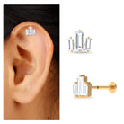 Triple Baguette Moissanite Earring for Cartilage Piercing Moissanite - ( D-VS1 ) - Color and Clarity - Rosec Jewels