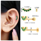 Natural Emerald Curved Climber Earring for Helix Piercing in Gold Emerald - ( AAA ) - Quality - Rosec Jewels