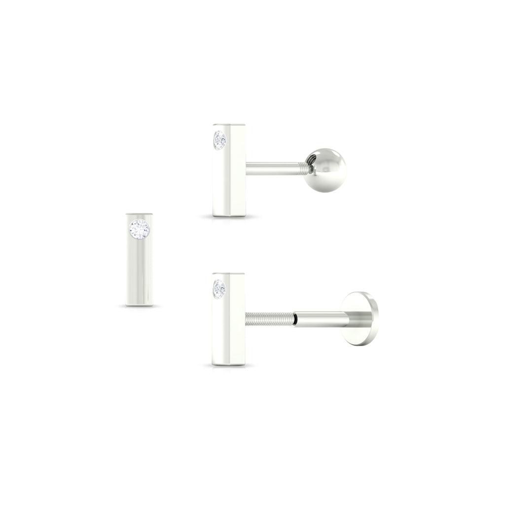 Natural Diamond Gold Bar Earring for Conch Piercing Diamond - ( HI-SI ) - Color and Clarity - Rosec Jewels