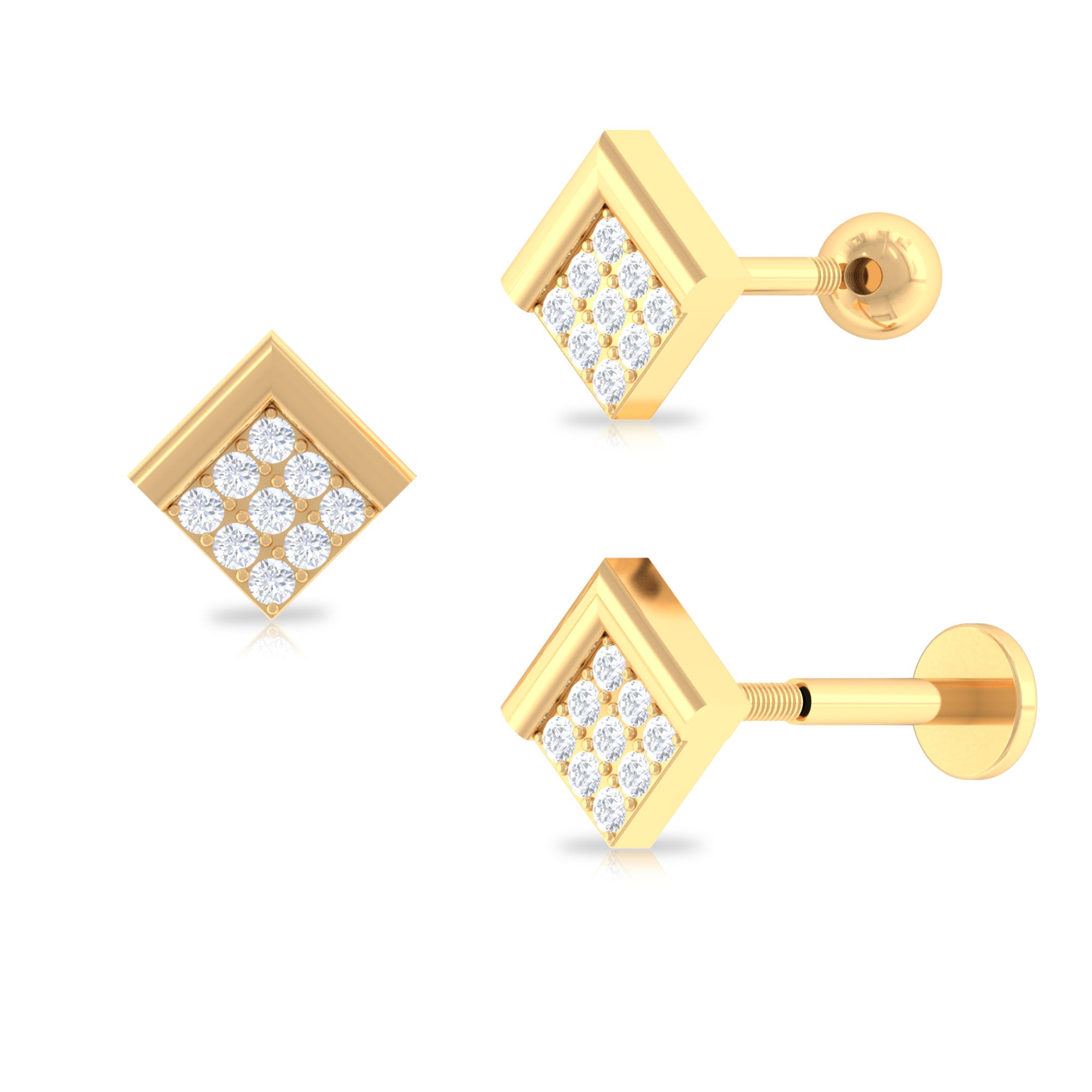Moissanite Geometric Conch Earring in Gold Moissanite - ( D-VS1 ) - Color and Clarity - Rosec Jewels