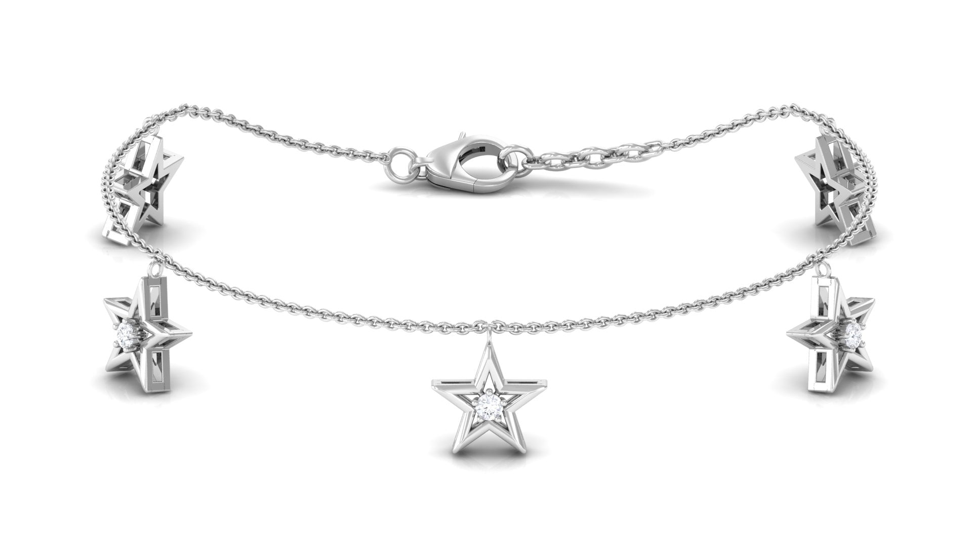 Diamond Star Chain Charm Bracelet Diamond - ( HI-SI ) - Color and Clarity - Rosec Jewels