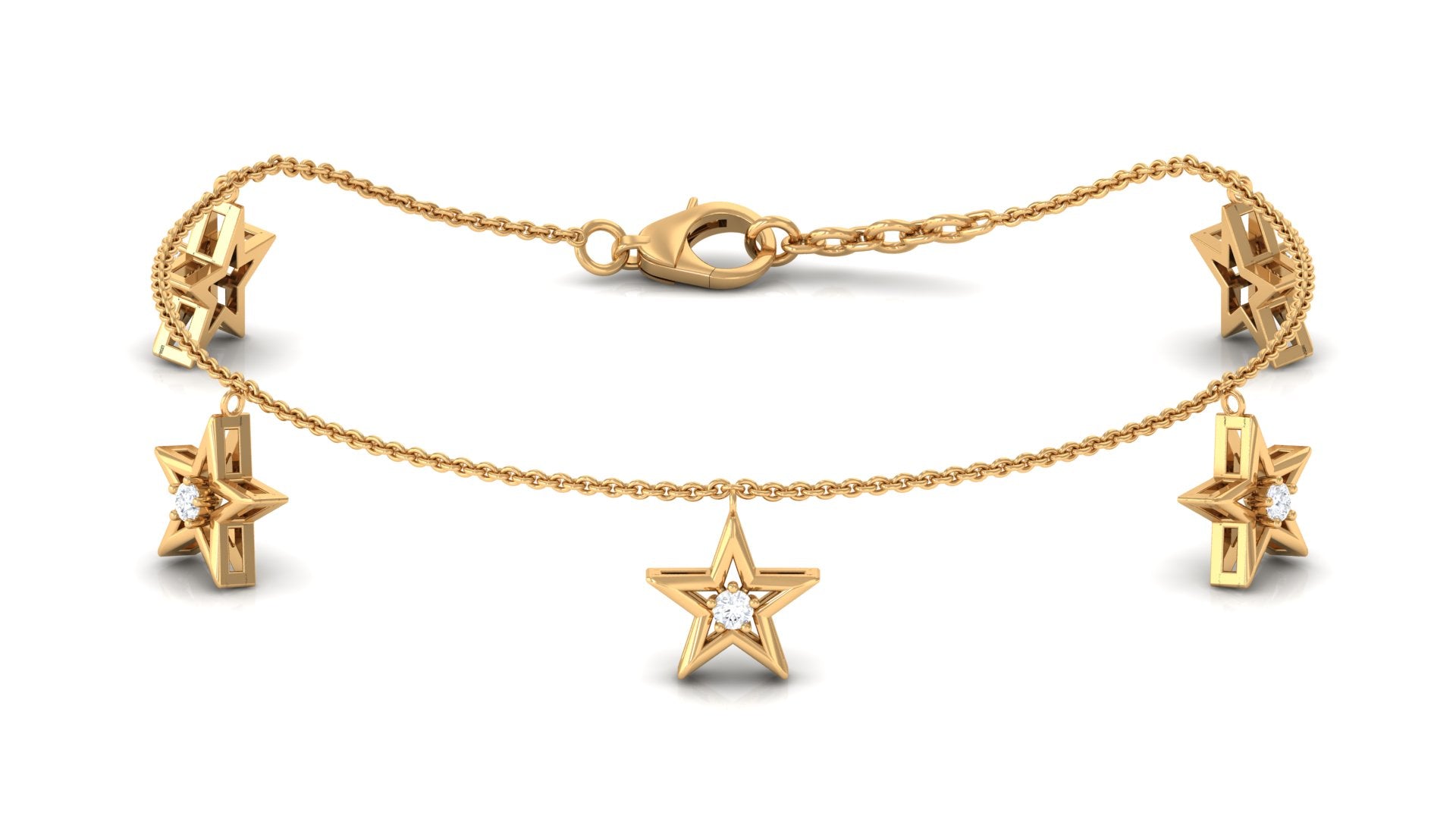 Diamond Star Chain Charm Bracelet Diamond - ( HI-SI ) - Color and Clarity - Rosec Jewels