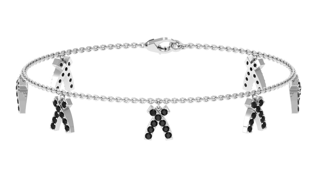 1 CT Real Black Diamond Bow Chain Charm Bracelet in Gold Black Diamond - ( AAA ) - Quality - Rosec Jewels