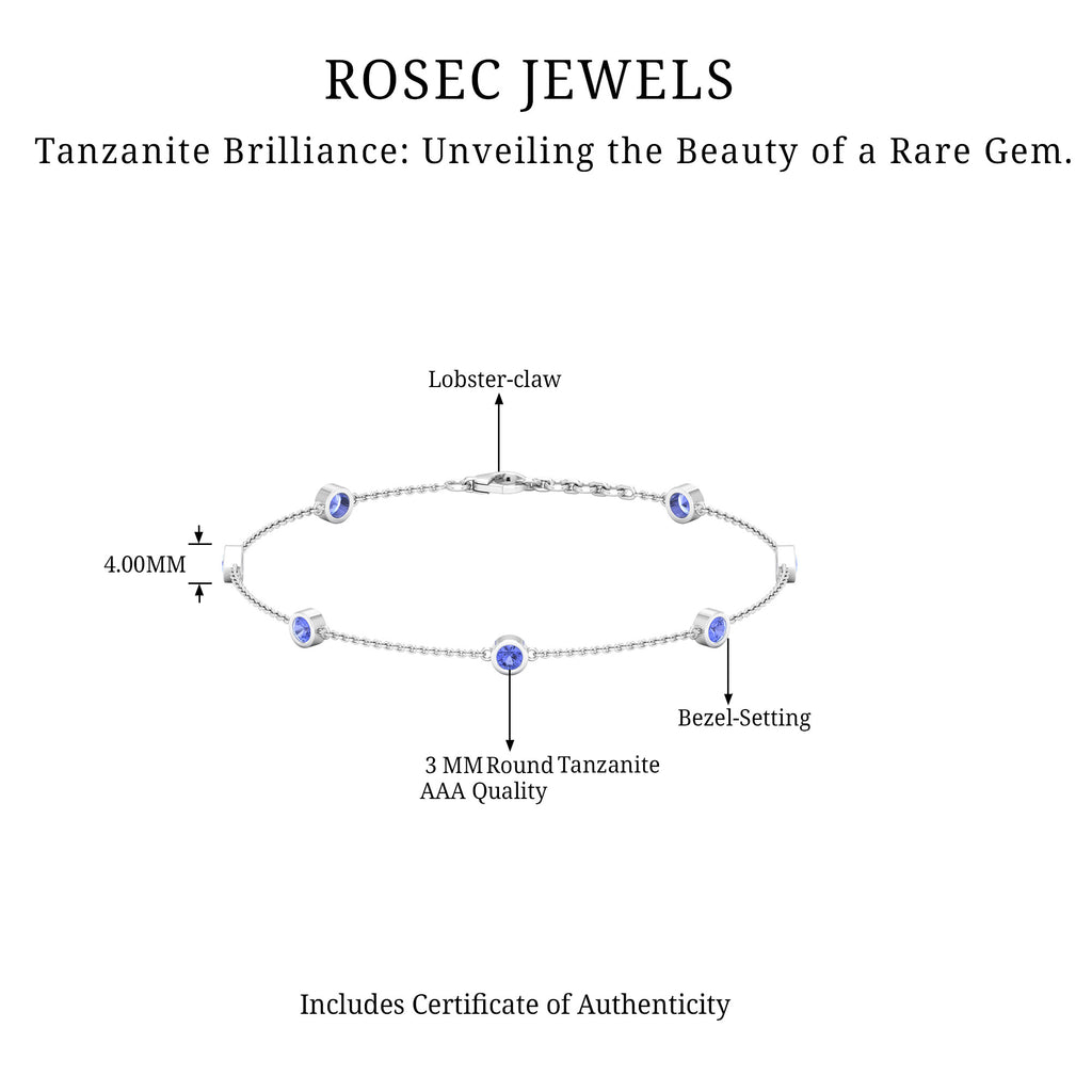 1 CT Bezel Set Tanzanite Seven Stone Station Chain Bracelet Tanzanite - ( AAA ) - Quality - Rosec Jewels