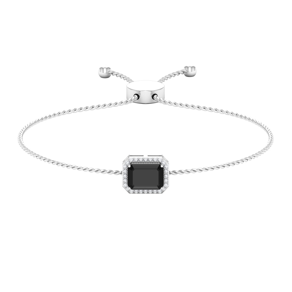 1.50 CT Octagon Cut Black Spinel and Diamond Bolo Chain Bracelet Black Spinel - ( AAA ) - Quality - Rosec Jewels